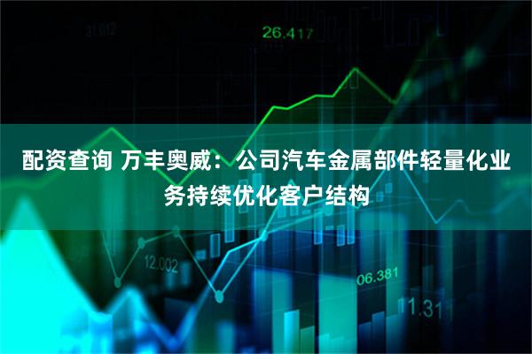 配资查询 万丰奥威：公司汽车金属部件轻量化业务持续优化客户结构