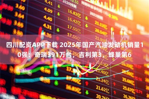四川配资APP下载 2025年国产汽油发动机销量10强：奇瑞391万台，吉利第3，蜂巢第6
